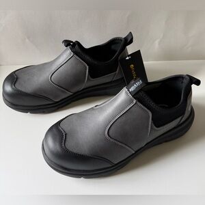 FitVille Mens Slip-On Steel Toe Shoes Gray and Black Size 8.5 New with Tags